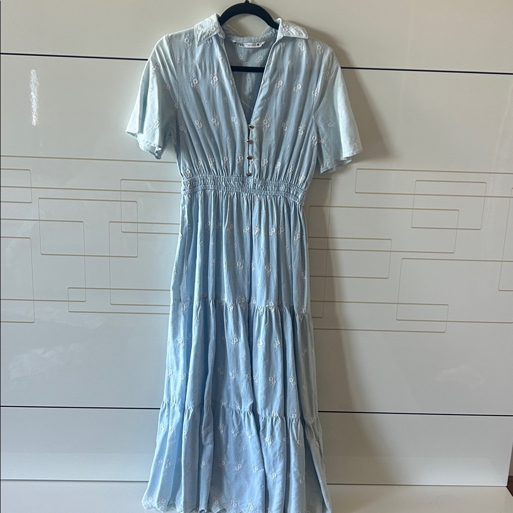 Zara Light Blue Embroidered Dress